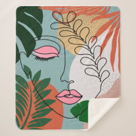 Manta Sherpa Ilustracion tropical Boho Natural