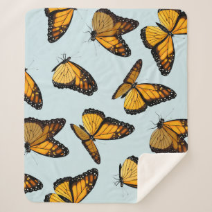 Manta Sherpa Ilustracion Vintage de las mariposas monarcas colo