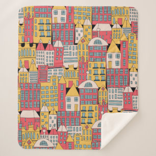 Manta Sherpa ilustracion vintage de un edificio de la ciudad en