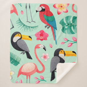 Manta Sherpa Ilustraciones acuáticos, flores tropicales