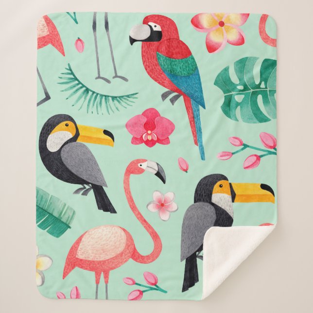 Manta Sherpa Ilustraciones acuáticos, flores tropicales (Anverso)