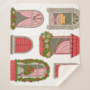 Manta Sherpa Ilustraciones con ventanas antiguas: artísticas.