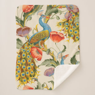 Manta Sherpa Ilustraciones de pavo real y cachorros