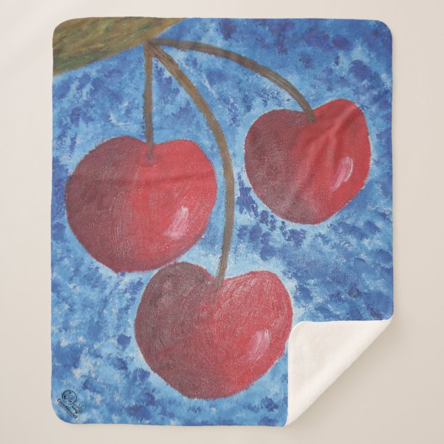 Manta Sherpa Imagen de mi obra arte cerezas (Anverso)