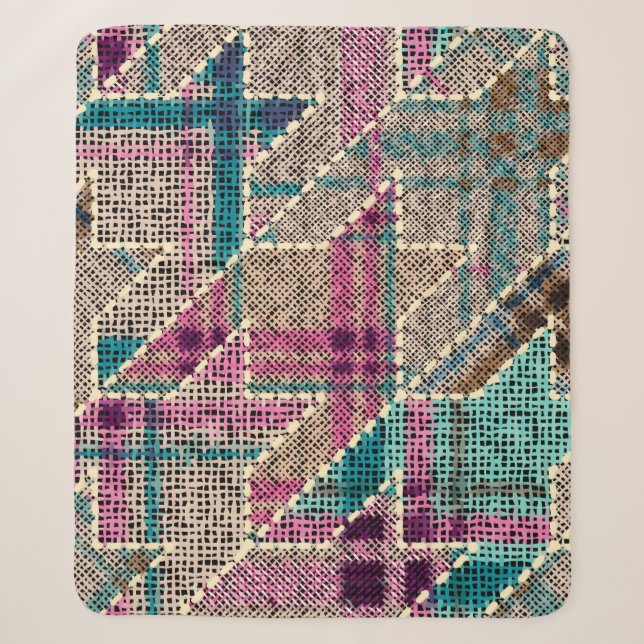 Manta Sherpa Imitación del patrón de patchwork indio con textur (Anverso)