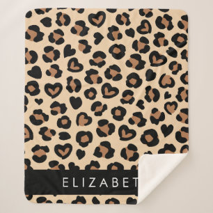 Manta Sherpa Impresión animal, leopardo marrón, corazón, tu nom