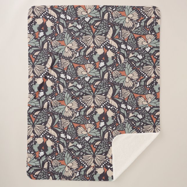 Manta Sherpa Impresión de animales de mariposa monarca (Anverso)