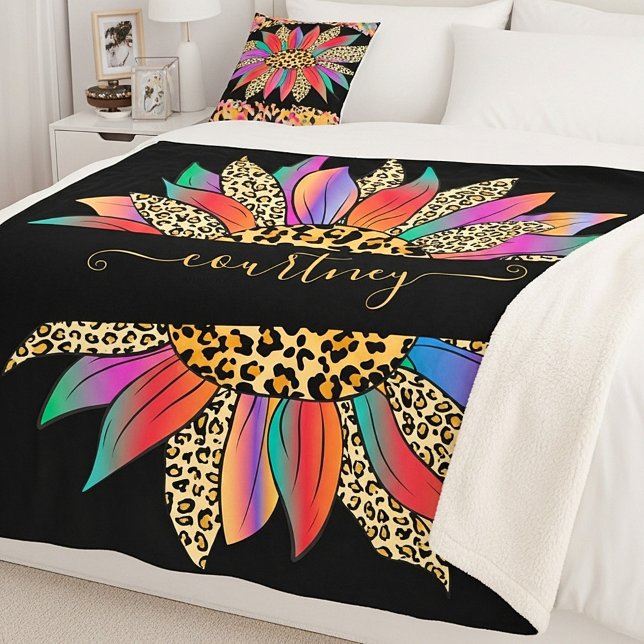 Manta Sherpa Impresión de arcoiris y leopardo personalizada (Subido por el creador)