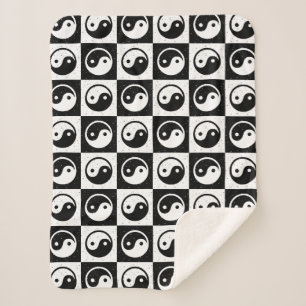 Manta Sherpa Impresión de bloques en Zen Yin-yang en blanco neg