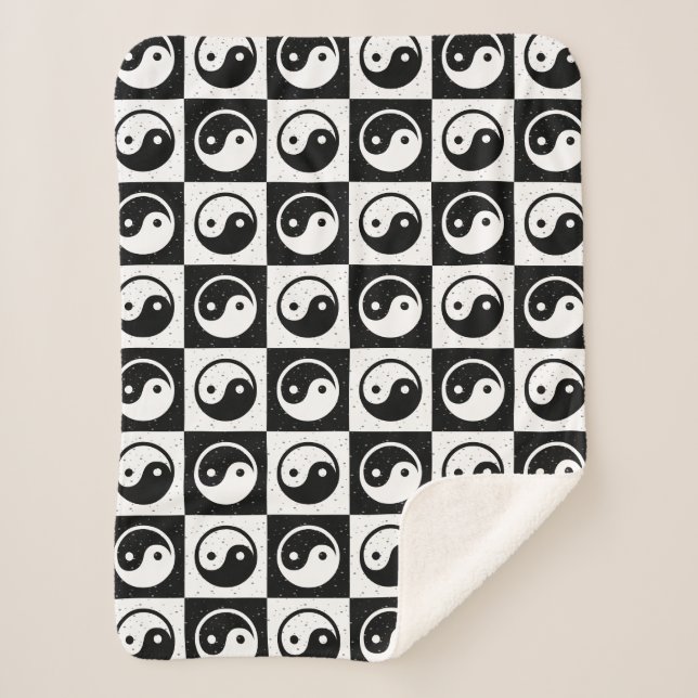 Manta Sherpa Impresión de bloques en Zen Yin-yang en blanco neg (Anverso)
