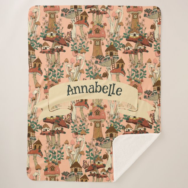 Manta Sherpa Impresión de la casa de hongos florales de algodón (Anverso)