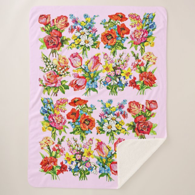 Manta Sherpa impresión de la colección de flores de flores de f (Anverso)