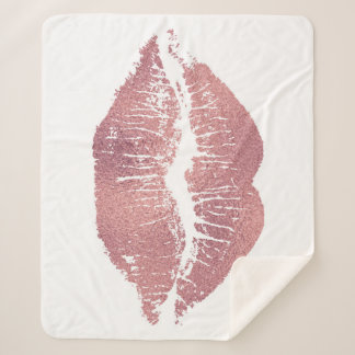 Manta Sherpa Impresión de labios rosados vintage, oro rosa.