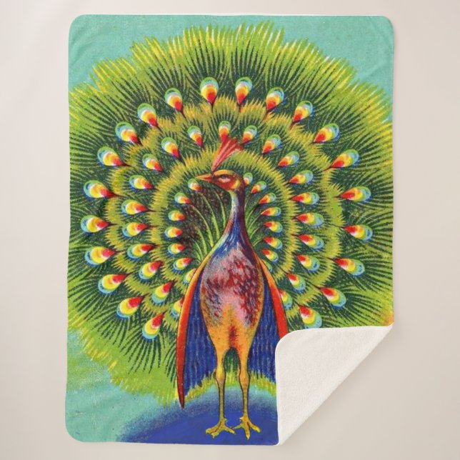 Manta Sherpa impresión de pavo real divertida (Anverso)