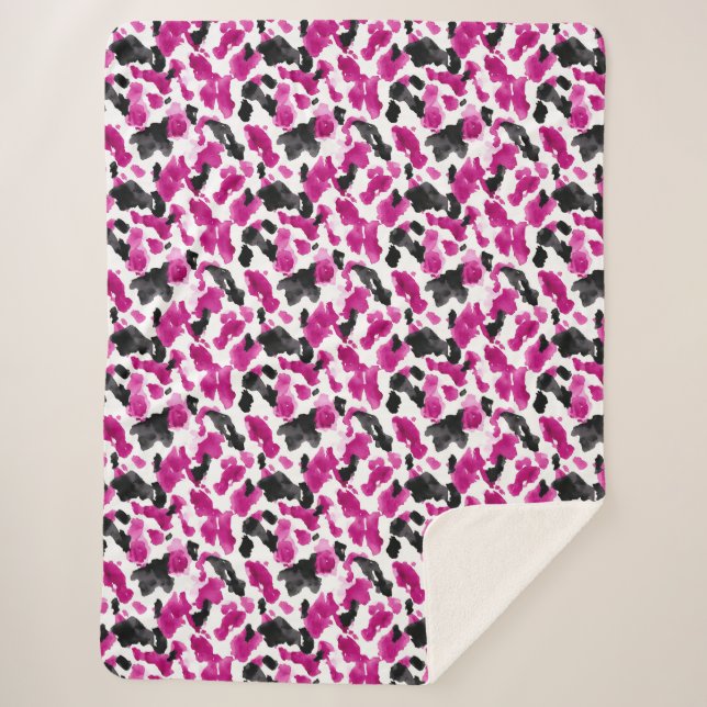 Manta Sherpa Impresión de vaca rosa negro blanco vaquera   (Anverso)