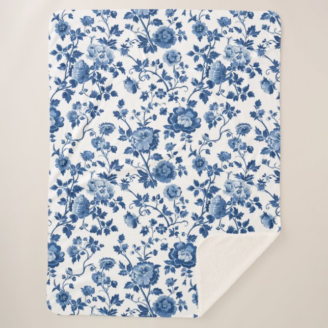 Manta Sherpa Impresión floral botánica francesa (Anverso)