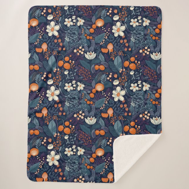 Manta Sherpa Impresión floral escandinava (Anverso)