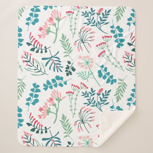 Manta Sherpa Impresión floral moderna (Anverso)