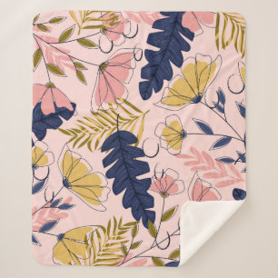 Manta Sherpa Impresión vintage de flores de hojas tropicales