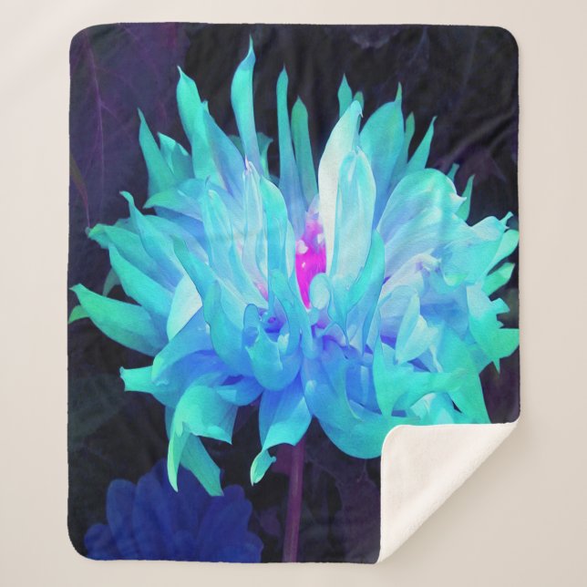 Manta Sherpa Impresionante Aqua Cactus Azul y Verde Dahlia (Anverso)