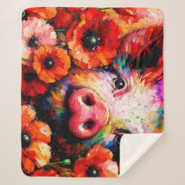 Manta Sherpa Impresionante cerdo en flores de amapola roja