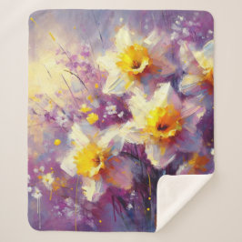 Manta Sherpa Impresionante Daffodil Floral Purple Yellow Art