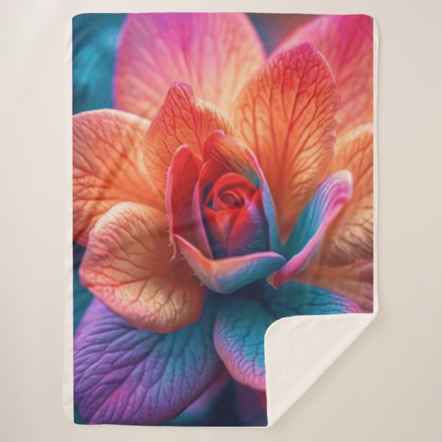 Manta Sherpa Impresionante y vibrante diseño de flores multicol (Anverso)