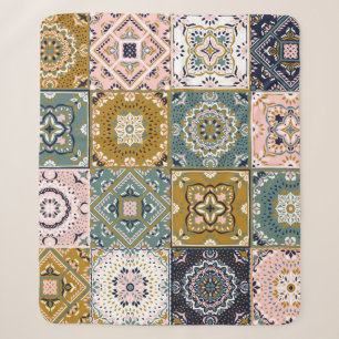 Manta Sherpa Indio de Talavera: Patchwork, mosaico étnico.