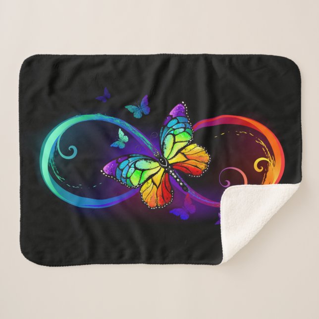 Manta Sherpa Infinidad vibrante con mariposa arco iris sobre ne (Anverso (horizontal))
