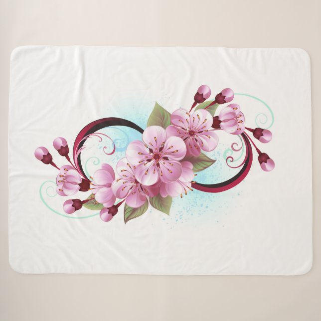 Manta Sherpa Infinito con las flores de flores de Sakura Blosso (Anverso (horizontal))