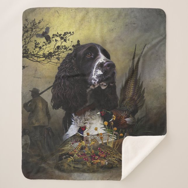 Manta Sherpa Inglés Springer Spaniel con faisán (Anverso)