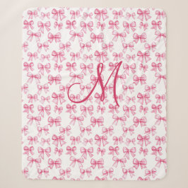 Manta Sherpa Inicial de Monograma con Lazo Rosa Estética Coquet