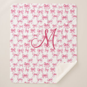 Manta Sherpa Inicial de Monograma con Lazo Rosa Estética Coquet