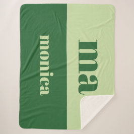 Manta Sherpa Inicial de monograma de escritura en verde salvia