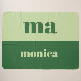 Manta Sherpa Inicial de monograma de escritura en verde salvia