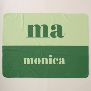 Manta Sherpa Inicial de monograma de escritura en verde salvia