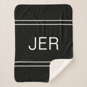 Manta Sherpa Iniciales Personalizadas Modernas en Negro y Blanc