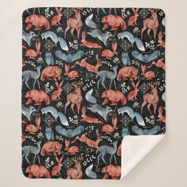 Manta Sherpa  Intricate woodland animals pattern (Anverso)