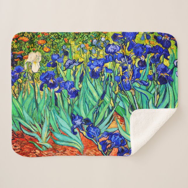 Manta Sherpa Irises de Vincent Van Gogh (Anverso (horizontal))