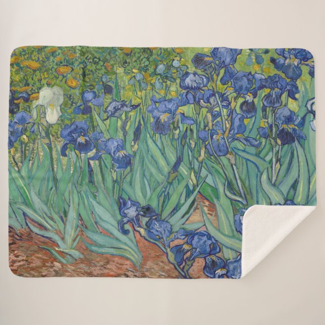 Manta Sherpa Irises, Floral Oil Painting, Vincent Van Gogh (Anverso (horizontal))