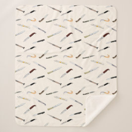 Manta Sherpa Italian Vintage Knives Illustrated Pattern Fleece