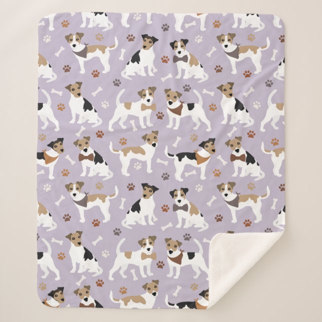 Manta Sherpa Jack Russell Terrier Paws and Bones Sherpa Blanket (Anverso)