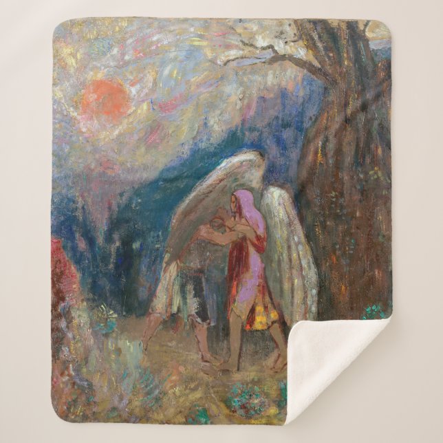 Manta Sherpa Jacob y el ángel | Odilon Redon | (Anverso)
