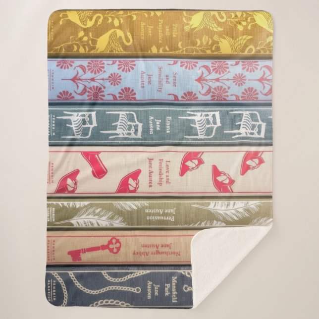Manta Sherpa Jane Austen Books Throw Blanket (Anverso)