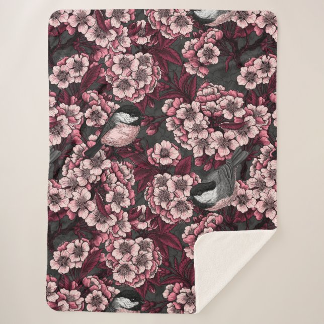 Manta Sherpa Jardín de cerezas nocturnas (Anverso)