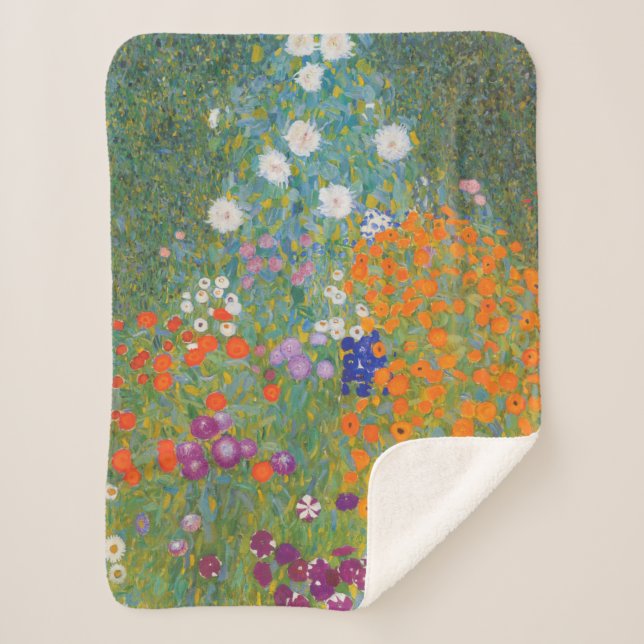 Manta Sherpa Jardín de flores (por Gustav Klimt) (Anverso)