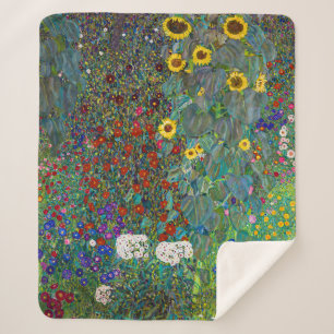 Manta Sherpa Jardín de granja con girasoles   Gustav Klimt