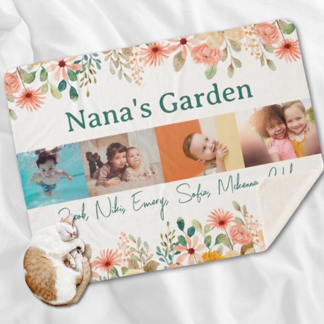 Manta Sherpa Jardín de la abuela de la Collage de fotos persona (Personalized Photo Collage Nana Grandma's Garden Sherpa Blanket)