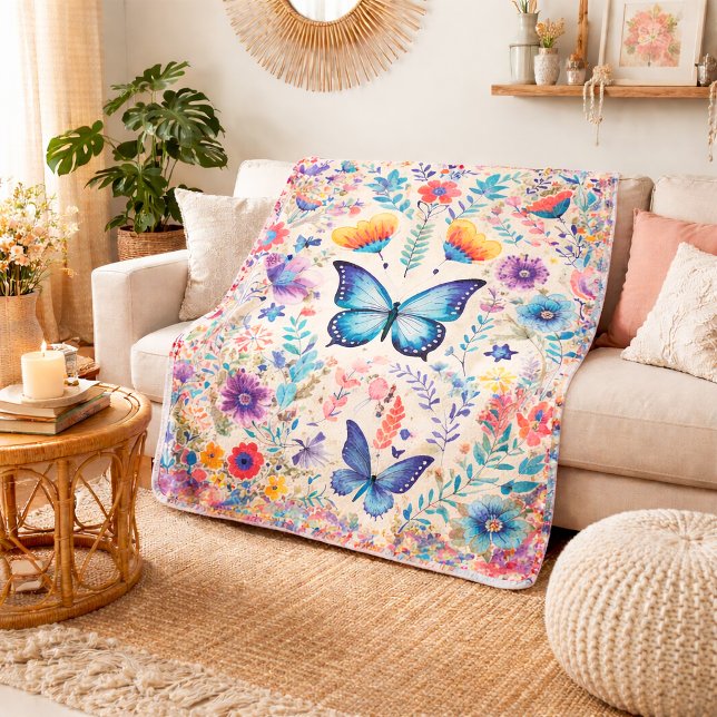 Manta Sherpa Jardín de Mariposas y Flores Silvestres (Subido por el creador)