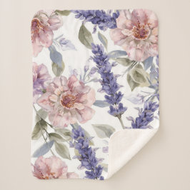 Manta Sherpa Jardín Floral de Acuarela de Peonía Lavanda 